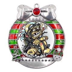 Scooter-motorcycle-boot-cartoon-vector Metal X mas Ribbon With Red Crystal Round Ornament