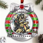 Scooter-motorcycle-boot-cartoon-vector Metal X Mas Ribbon With Red Crystal Round Ornament Front