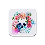 Day Of The Dead Skull Art Rubber Coaster (Square) Front