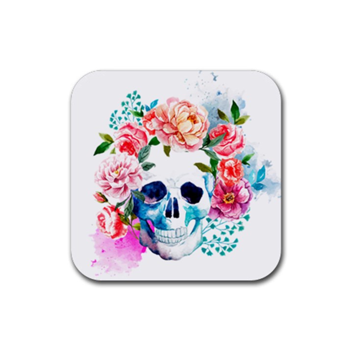 Day Of The Dead Skull Art Rubber Coaster (Square)