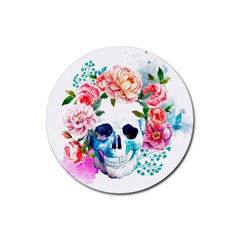 Day Of The Dead Skull Art Rubber Coaster (round) by 99art