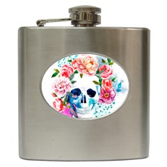 Day Of The Dead Skull Art Hip Flask (6 Oz) by 99art