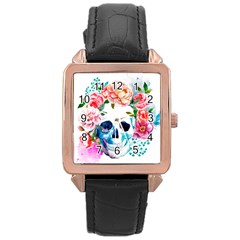 Day Of The Dead Skull Art Rose Gold Leather Watch  by 99art