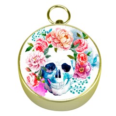 Day Of The Dead Skull Art Gold Compasses