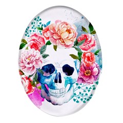 Day Of The Dead Skull Art Oval Glass Fridge Magnet (4 Pack)