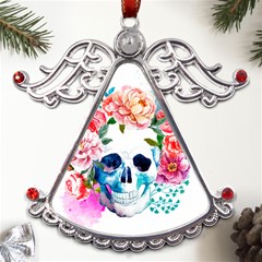 Day Of The Dead Skull Art Metal Angel With Crystal Ornament