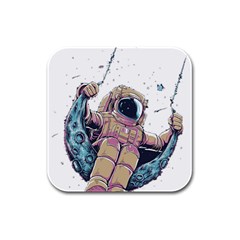 Drawing-astronaut Rubber Square Coaster (4 Pack) by 99art