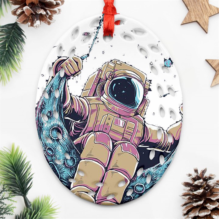 Drawing-astronaut Oval Filigree Ornament (Two Sides)