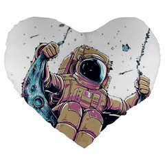 Drawing-astronaut Large 19  Premium Flano Heart Shape Cushions by 99art