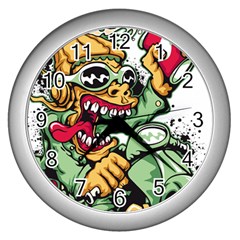 Scooter-motorcycle-graffiti Wall Clock (silver) by 99art