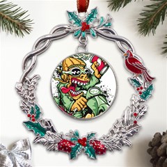 Scooter-motorcycle-graffiti Metal X mas Wreath Holly Leaf Ornament