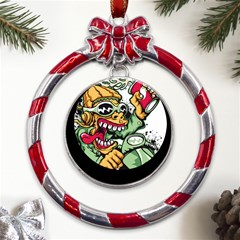 Scooter-motorcycle-graffiti Metal Red Ribbon Round Ornament