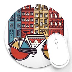 Amsterdam Graphic Design Poster Illustration Round Mousepad by 99art