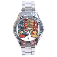 Amsterdam Graphic Design Poster Illustration Stainless Steel Analogue Watch by 99art