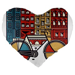 Amsterdam Graphic Design Poster Illustration Large 19  Premium Heart Shape Cushions by 99art