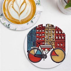 Amsterdam Graphic Design Poster Illustration Uv Print Round Tile Coaster by 99art