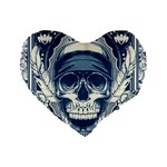 Skull Drawing Standard 16  Premium Flano Heart Shape Cushions Front