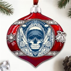 Skull Drawing Metal Snowflake And Bell Red Ornament