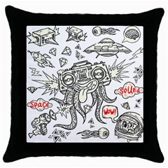 Drawing Clip Art Hand Painted Abstract Creative Space Squid Radio Throw Pillow Case (black) by 99art