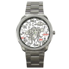 Drawing Clip Art Hand Painted Abstract Creative Space Squid Radio Sport Metal Watch by 99art