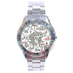 Drawing Clip Art Hand Painted Abstract Creative Space Squid Radio Stainless Steel Analogue Watch by 99art