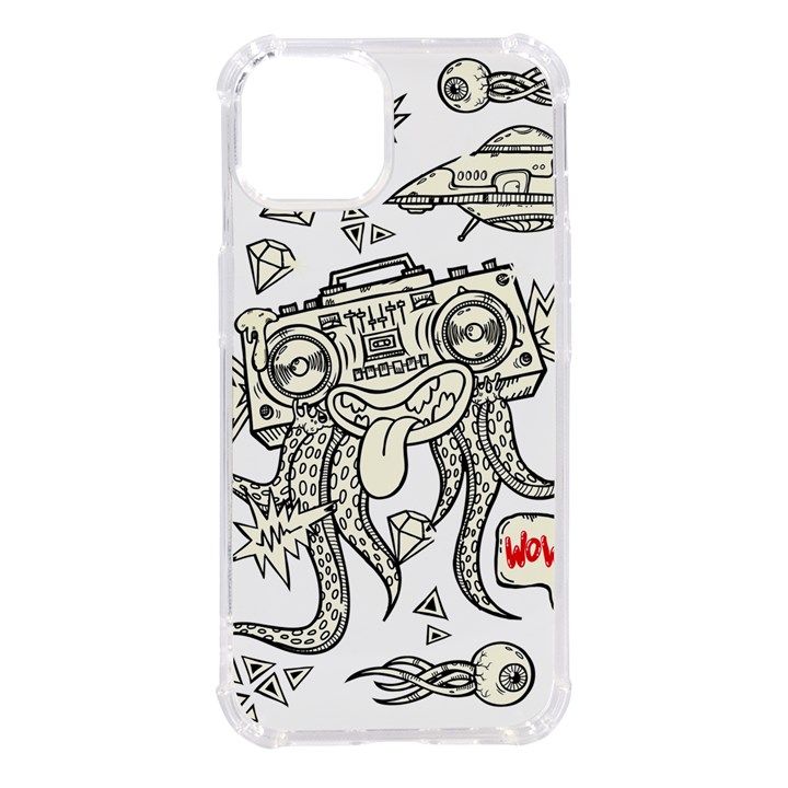 Drawing Clip Art Hand Painted Abstract Creative Space Squid Radio iPhone 14 TPU UV Print Case