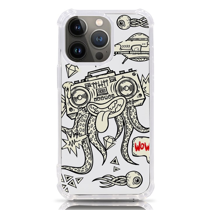 Drawing Clip Art Hand Painted Abstract Creative Space Squid Radio iPhone 13 Pro TPU UV Print Case