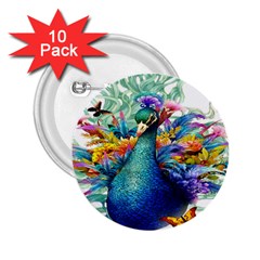 Bird-peafowl-painting-drawing-feather-birds 2 25  Buttons (10 Pack)  by 99art