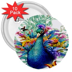 Bird-peafowl-painting-drawing-feather-birds 3  Buttons (10 Pack)  by 99art