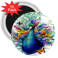 Bird-peafowl-painting-drawing-feather-birds 3  Magnets (10 Pack)  by 99art