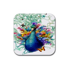 Bird-peafowl-painting-drawing-feather-birds Rubber Coaster (square) by 99art