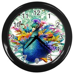 Bird-peafowl-painting-drawing-feather-birds Wall Clock (black) by 99art