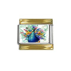 Bird-peafowl-painting-drawing-feather-birds Gold Trim Italian Charm (9mm) by 99art