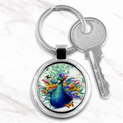 Bird-peafowl-painting-drawing-feather-birds Key Chain (round) by 99art