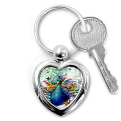 Bird-peafowl-painting-drawing-feather-birds Key Chain (heart) by 99art