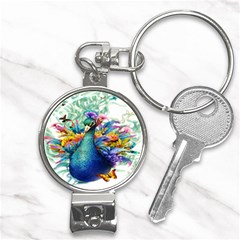 Bird-peafowl-painting-drawing-feather-birds Nail Clippers Key Chain by 99art