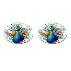 Bird-peafowl-painting-drawing-feather-birds Cufflinks (oval) by 99art