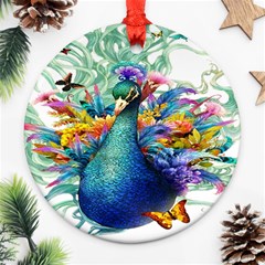 Bird-peafowl-painting-drawing-feather-birds Round Ornament (two Sides)