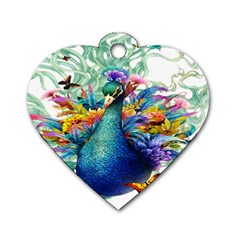 Bird-peafowl-painting-drawing-feather-birds Dog Tag Heart (one Side) by 99art