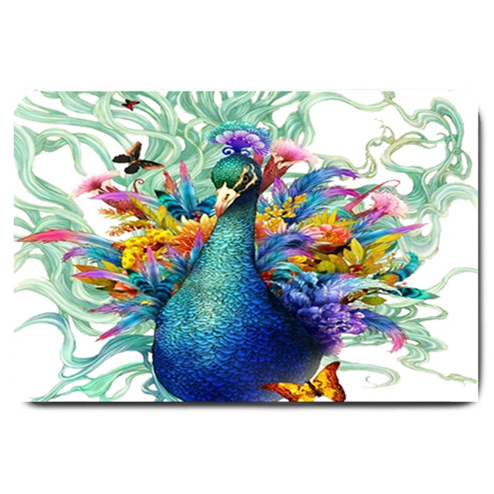 Bird-peafowl-painting-drawing-feather-birds Large Doormat