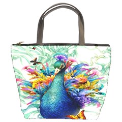 Bird-peafowl-painting-drawing-feather-birds Bucket Bag by 99art