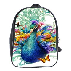 Bird-peafowl-painting-drawing-feather-birds School Bag (large) by 99art