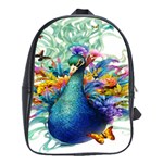 Bird-peafowl-painting-drawing-feather-birds School Bag (Large) Front