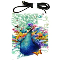 Bird-peafowl-painting-drawing-feather-birds Shoulder Sling Bag by 99art