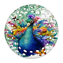 Bird-peafowl-painting-drawing-feather-birds Ornament (round Filigree) by 99art