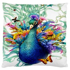 Bird-peafowl-painting-drawing-feather-birds Large Cushion Case (two Sides) by 99art