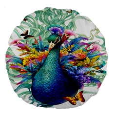 Bird-peafowl-painting-drawing-feather-birds Large 18  Premium Round Cushions by 99art