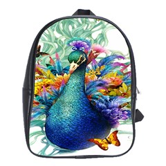 Bird-peafowl-painting-drawing-feather-birds School Bag (xl) by 99art