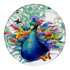 Bird-peafowl-painting-drawing-feather-birds Round Glass Fridge Magnet (4 Pack) by 99art