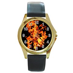 Live Coals Round Gold Metal Watch by artworkshop